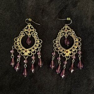 Purple Beaded Chandelier Earrings
